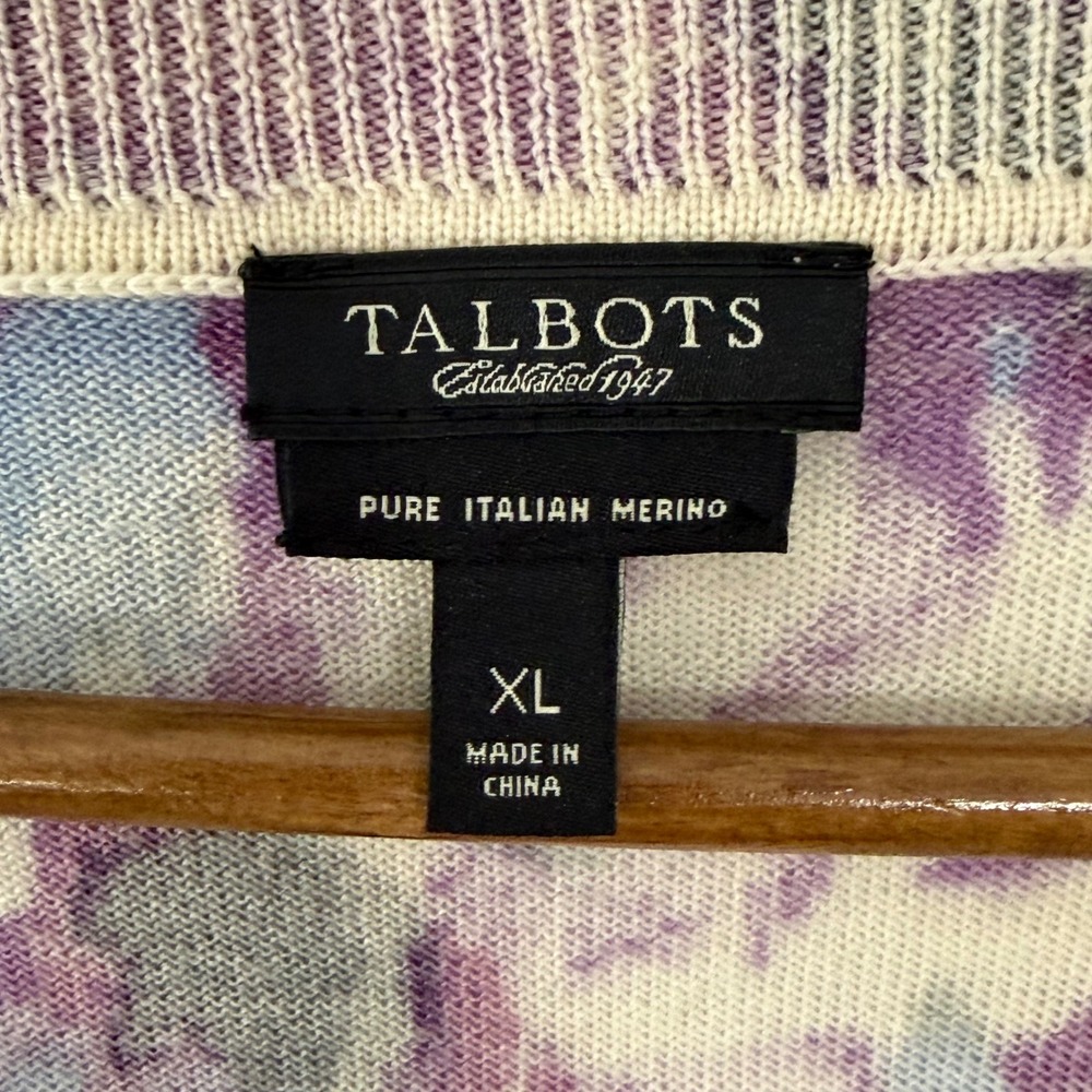 Talbots Cardigan Sweater XL Purple 100% Merino Wool Floral Button Up Lightweight - Picture 3 of 11